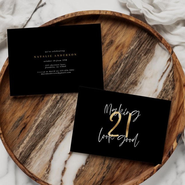 Modern 21st birthday typography black and gold (Creator Uploaded)