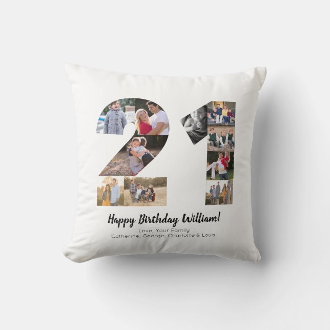 Modern 21st Number Photo Collage Custom Greeting Cushion (Front)