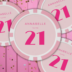 Modern 21st Twenty One Blush Pink Birthday Party Poker Chips