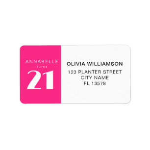 Modern 21st Twenty One Hot Pink Birthday Party Label