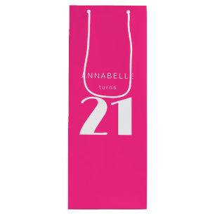 Modern 21st Twenty One Hot Pink Birthday Party Wine Gift Bag