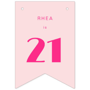 Modern 21st Twenty One Pink Birthday Party Bunting