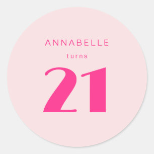 Modern 21st Twenty One Pink Birthday Party Classic Round Sticker
