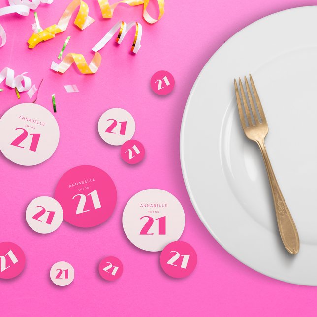Modern 21st Twenty One Pink Birthday Party Confetti (Pink 21st birthday party table confetti with modern and simple typography)