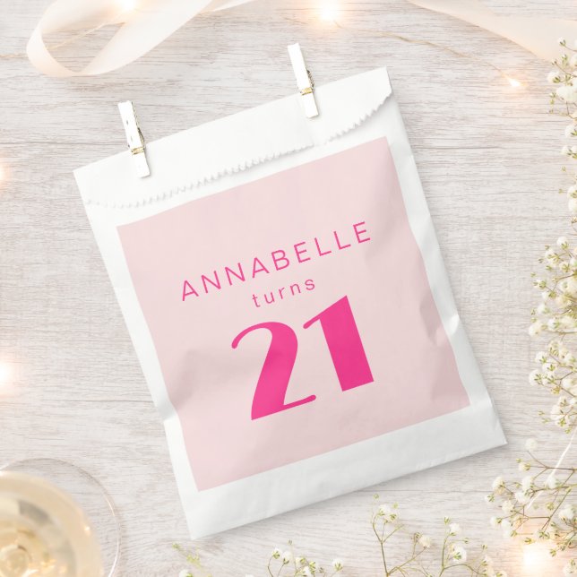 Modern 21st Twenty One Pink Birthday Party Favour Bags (Clipped)
