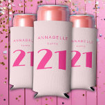 Modern 21st Twenty One Pink Birthday Party Seltzer Can Cooler<br><div class="desc">Custom 21st birthday party pink can cooler perfect for girls twenty first birthday party celebrations.  Customise with your own name.  Colours can be edited in the design tool. Please use the message me button below for help with further customisation and special requests.  © Zoe Chapman Design</div>