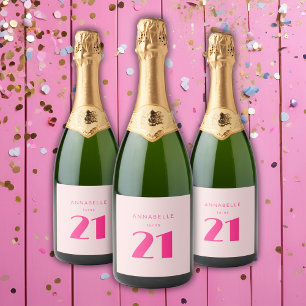 Modern 21st Twenty One Pink Birthday Party Sparkling Wine Label