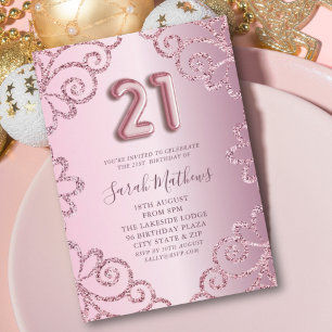 Modern 21stt Birthday Pink Glitter Sparkle  Invitation