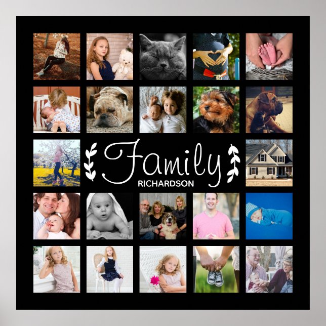 Modern 22 Family Photo Collage Laurels Poster (Front)