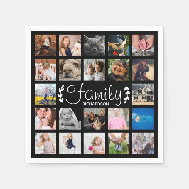 Modern 22 Family Photo Collage & Name Napkin (Front)