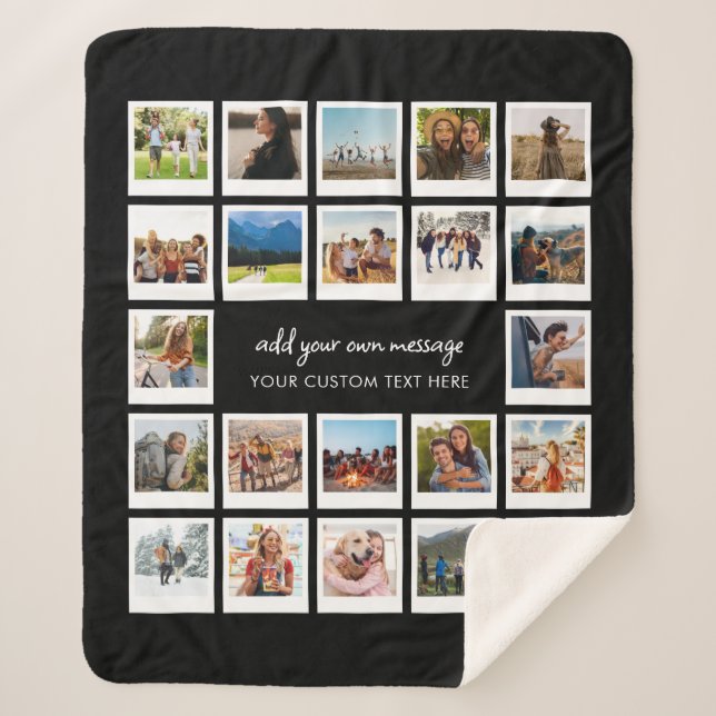 Modern 22 Picture Personalised Photo Collage Sherpa Blanket (Front)