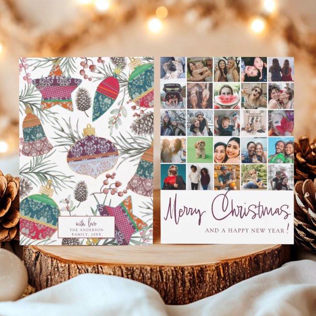 Modern 25 photo collage Christmas Pattern  Holiday Card (Creator Uploaded)