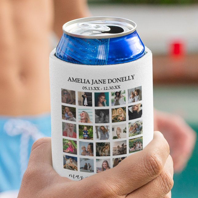 Modern 25 Photo Collage | Memorial Can Cooler (Creator Uploaded)