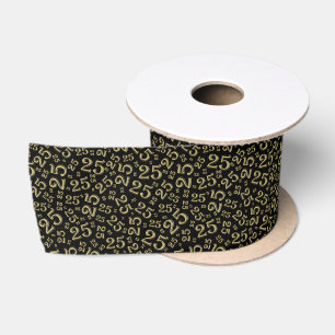Modern 25th Birthday Number Pattern Black/Gold  Satin Ribbon