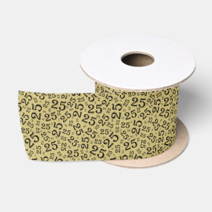 Modern 25th Birthday Number Pattern Black/Gold Satin Ribbon