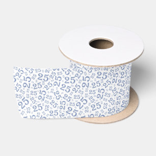 Modern 25th Birthday Number Pattern Blue/White Satin Ribbon