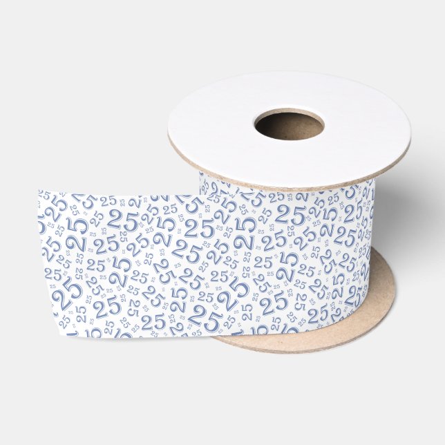 Modern 25th Birthday Number Pattern Blue/White  Satin Ribbon (Spool)