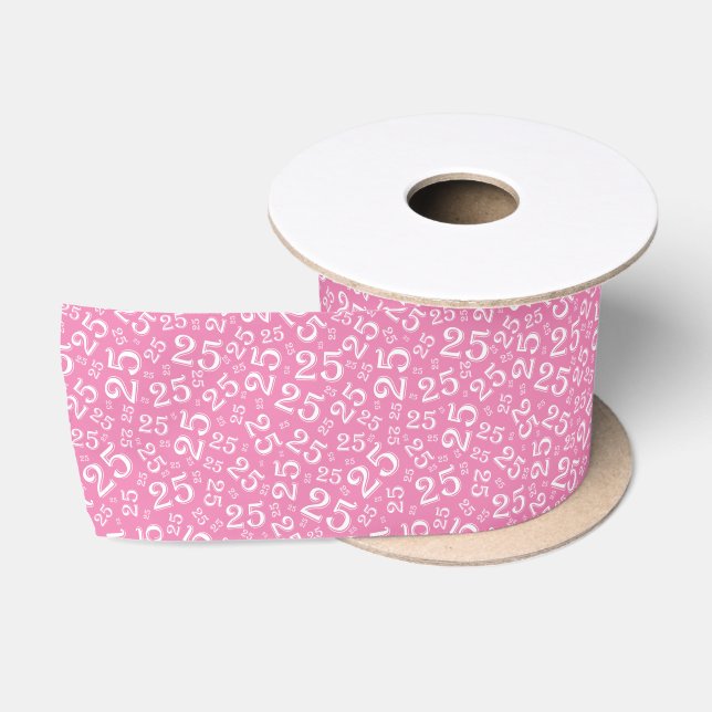 Modern 25th Birthday Number Pattern Pink/White  Satin Ribbon (Spool)