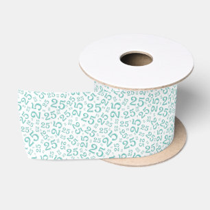 Modern 25th Birthday Number Pattern Teal/White Satin Ribbon