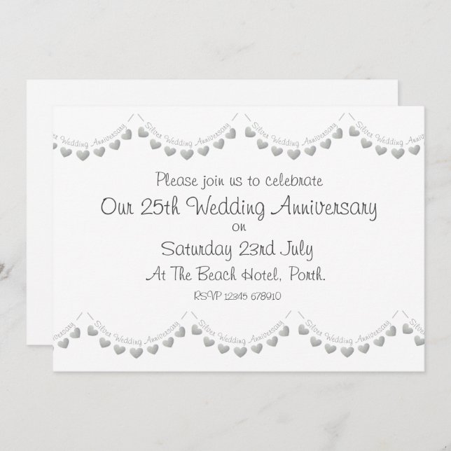 Modern 25th Silver Wedding Anniversary Invitation (Front/Back)