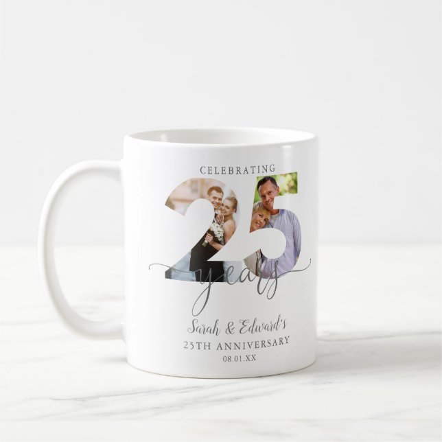 Modern 25th Wedding Anniversary 2 Photo Coffee Mug (Left)
