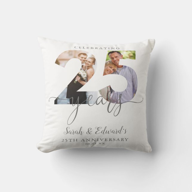 Modern 25th Wedding Anniversary 2 Photo Cushion (Front)