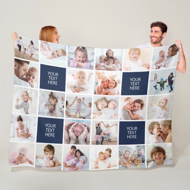 Modern 26 Photo Collage Custom Personalised Fleece Blanket (In Situ)