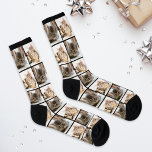 Modern 2 Cat Photo Collage Grid Socks<br><div class="desc">Your favourite feline deserves to be worn with pride on these custom-printed socks featuring two cat photos in a repeating collage grid with a black background that coordinates with the sock details. A perfect gift for any cat lover — great for birthdays, holidays, or a just-because surprise. Photo tip: crop...</div>