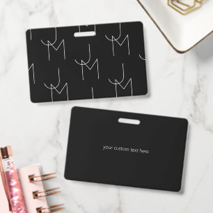 Modern 2 Initial Pattern Black & White ID Badge