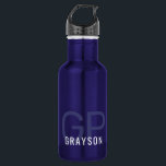 Modern 2 Initials and Name Small Blue 532 Ml Water Bottle<br><div class="desc">Small navy blue metal water bottle with a simple and understated personalised printing with a gender-neutral name and monogram with 2 initial letters that you can edit to any fonts or colours to design a your own water bottle that's perfect for office,  sports,  school and home use.</div>