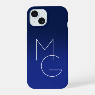 Modern 2 Initials Deep Blue Ombre iPhone 15 Case