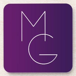 Modern 2 Initials   Deep Purple Subtle Ombre Coaster