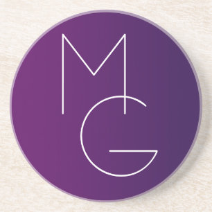 Modern 2 Initials   Deep Purple Subtle Ombre Coaster