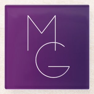 Modern 2 Initials   Deep Purple Subtle Ombre Glass Coaster
