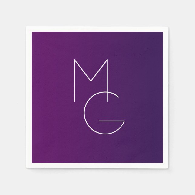 Modern 2 Initials | Deep Purple Subtle Ombre Napkin (Front)