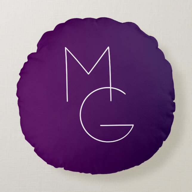 Modern 2 Initials | Deep Purple Subtle Ombre Round Cushion (Front)