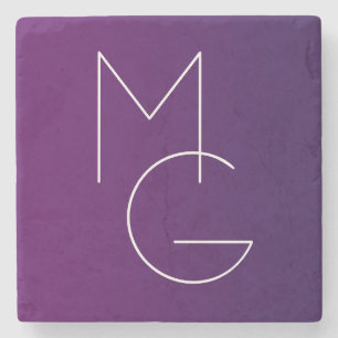 Modern 2 Initials   Deep Purple Subtle Ombre Stone Coaster
