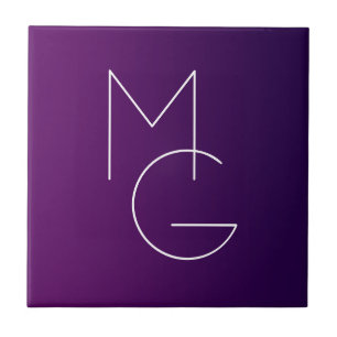 Modern 2 Initials Deep Purple Subtle Ombre Tile