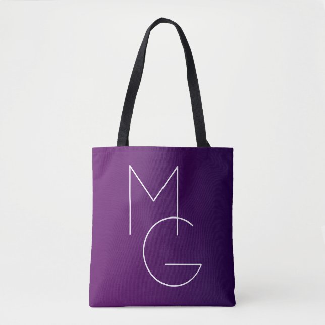 Modern 2 Initials | Deep Purple Subtle Ombre Tote Bag (Front)
