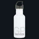 Modern 2 Initials   Name Small Grey and White 532 Ml Water Bottle<br><div class="desc">Small white metal water bottle with a simple and understated grey personalised printing with a gender-neutral name and monogram with 2 initial letters that you can edit to any fonts or colours to design a your own water bottle that's perfect for office,  sports,  school and home use.</div>