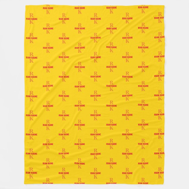Modern 2-letter Monogram repeated allover Yellow Fleece Blanket (Front)