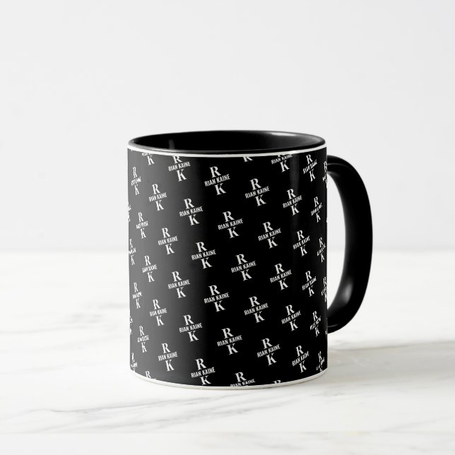 Modern 2-letter Monograms stamped allover Black Mug (Front Right)