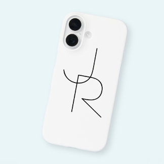 Modern 2 Overlapping Initials | Black on White iPhone 16 Case