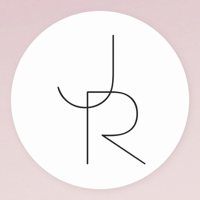Modern 2 Overlapping Initials | Black on White Classic Round Sticker (Creator Uploaded)