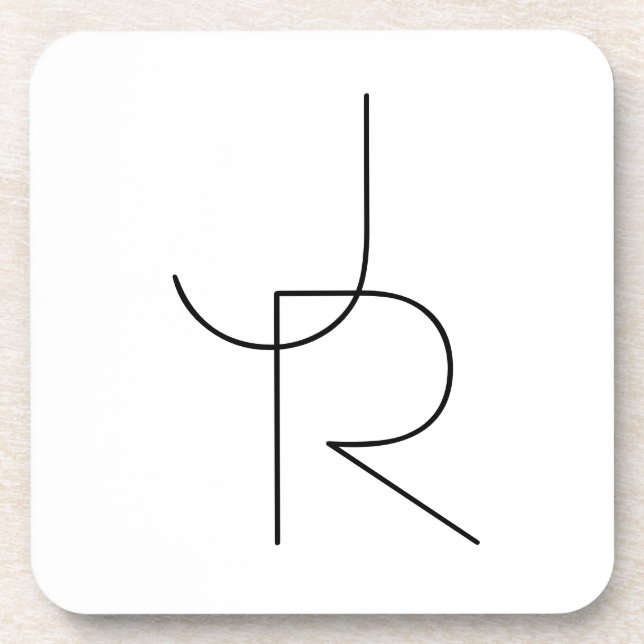 Modern 2 Overlapping Initials | Black on White Coaster (Front)