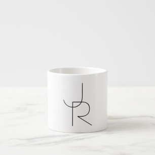 Modern 2 Overlapping Initials   Black on White Espresso Cup