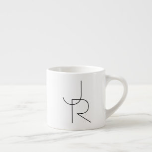 Modern 2 Overlapping Initials   Black on White Espresso Cup