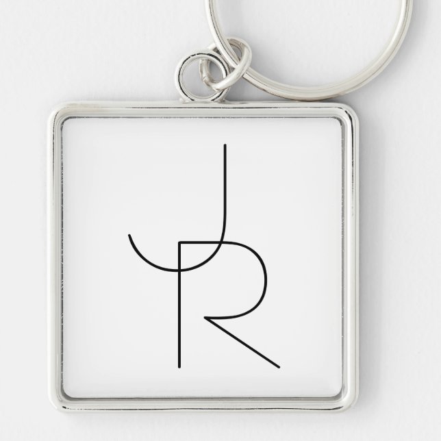 Modern 2 Overlapping Initials | Black on White Key Ring (Front)