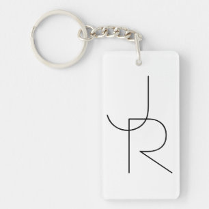 Modern 2 Overlapping Initials   Black on White Key Ring