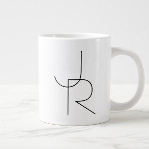 Modern 2 Overlapping Initials   Black on White Large Coffee Mug